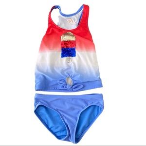 Girls Size Small 6/6x Cat & Jack tankini patriotic red white blue flip sequins